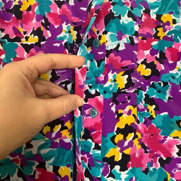 Alfred Dunner VTG bright floral short sleeve elastic waist blouse Plus Size 14 - Picture 7 of 7